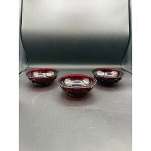 Vintage Avon Cape Cod Ruby Red Glass 5" Berry Bowls, Set of 3